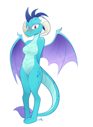 Size: 2566x3510 | Tagged: safe, artist:b-epon, princess ember, anthro, dragon, blushing, breasts, cute, dragoness, emberbetes, featureless breasts, featureless crotch, female, princess embreast, simple background, solo, white background