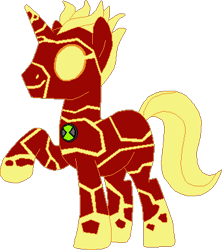 Size: 342x385 | Tagged: artist needed, safe, pony, unicorn, ben 10, crossover, heatblast, omnitrix, ponified, simple background, solo, transparent background