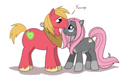 Size: 980x650 | Tagged: safe, big macintosh, oc, oc:naughty blush, earth pony, pony, canon x oc, eeyup, male, shipping, stallion