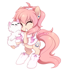 Size: 513x558 | Tagged: safe, artist:tsurime, oc, oc only, oc:cream, oc:pompom merengue, cat, pony, earring, female, mare, simple background, solo, transparent background