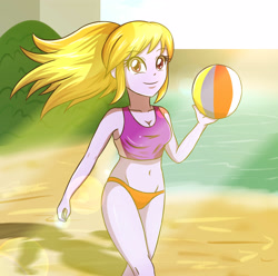 Size: 3507x3472 | Tagged: safe, artist:sumin6301, cloud kicker, equestria girls, beach, beach ball, belly button, bikini, breasts, cleavage, clothes, crepuscular rays, female, sexy, solo, swimsuit