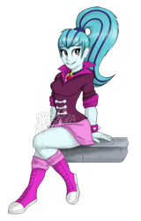 Size: 1026x1599 | Tagged: safe, artist:masterkaszanka, sonata dusk, equestria girls, simple background, sitting, smiling, solo, transparent background, watermark