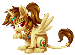 Size: 2000x1481 | Tagged: safe, artist:centchi, oc, oc only, oc:katya ironstead, alicorn, original species, sphinx, alicorn oc, bedroom eyes, colored, commission, crown, cute, female, jewelry, licking, necklace, nightmare night, ocbetes, paws, simple background, solo, species swap, sphinx oc, sphinxified, tongue out, transparent background