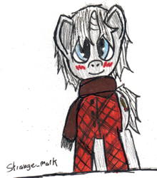 Size: 1176x1336 | Tagged: safe, artist:strange_mark, oc, oc only, oc:markov strange, clothes, plaid, scarf, solo, traditional art