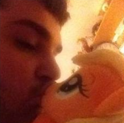 Size: 254x253 | Tagged: safe, human, 1000 shots to get the perfect photograph, aurora, brony, irl, irl human, kissing, love, merch kissing, photo, plushie, plushophilia, shipping