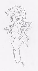 Size: 536x1000 | Tagged: safe, artist:dfectivedvice, scootaloo, chest fluff, grayscale, monochrome, older, simple background, solo, traditional art