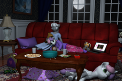 Size: 3000x2000 | Tagged: safe, artist:tahublade7, silver spoon, sweetie belle, anthro, fox, plantigrade anthro, 3d, anthro ponidox, barefoot, clothes, computer, cookie, cream the rabbit, crossover, daz studio, doll, feet, five nights at freddy's, friendshipping, game boy, laptop computer, marionette, minecraft, movie night, nightgown, pajamas, pillow, plushie, popcorn, shipping, silverbelle, sleepover, slumber party, socks, sofa, sonic the hedgehog (series), space marine, tangled (disney), toy, warhammer (game), warhammer 40k, when you see it