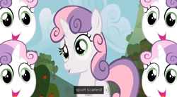 Size: 632x348 | Tagged: safe, screencap, sweetie belle, meme, multeity, sweet apple acres, wat, youtube caption