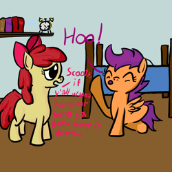 Size: 780x780 | Tagged: safe, artist:gallifreyanequine, apple bloom, scootaloo, mentally advanced series, rainbow dash presents, sitting, standing, style emulation