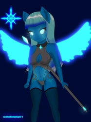 Size: 1536x2056 | Tagged: safe, artist:zachthehedgehog97-2, oc, oc only, oc:icelyn, anthro, pegasus, anthro oc, female, glowing eyes, glowing wings, solo, staff weapon