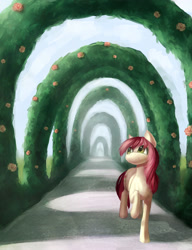 Size: 1917x2493 | Tagged: safe, artist:shedence, roseluck, :3, arch, raised hoof, solo, walking