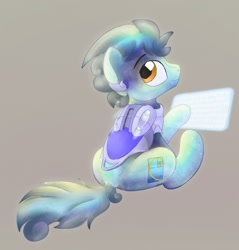 Size: 1193x1250 | Tagged: safe, artist:quartz-poker, oc, oc only, crystal pony, pony, futuristic, hologram, jetpack, looking back, sitting, solo