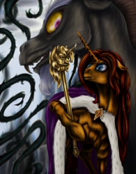 Size: 640x820 | Tagged: safe, artist:crux9011, discord, oc, fanfic art, fanfic cover, twilight scepter