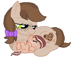 Size: 510x410 | Tagged: safe, artist:shadeila, artist:zafara1222, oc, oc only, oc:cinnamon crisp, female, foal, mother and child, mother and daughter, parent and child
