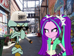 Size: 1278x960 | Tagged: safe, aria blaze, equestria girls, 420, baseball cap, blunt, gangsta, ghetto, glasses, hat, meme, spongebob squarepants, squidward tentacles, thug life