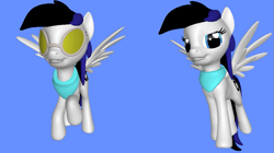 Size: 1005x562 | Tagged: safe, pegasus, pony, 1000 hours in 3d pony creator, 3d, 3d pony creator, aviator glasses, black hair, blue eyes, blue hair, clothes, cutie mark, female, flying, goggles, grin, infinity symbol, jenny everywhere, mare, pony creator 3d, ponylumen, scarf, smiling, solo, sunglasses, superhero