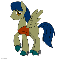 Size: 600x594 | Tagged: safe, artist:da-leslers, oc, oc only, oc:amber wing, pegasus, pony, blank flank, clothes, shoes, solo, wings