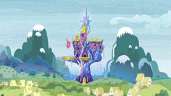 Size: 1366x768 | Tagged: safe, screencap, equestria girls, rainbow rocks, background, castle, no pony, ponyville, twilight's castle