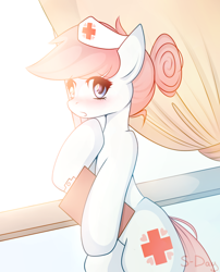 Size: 804x994 | Tagged: safe, artist:s-day, nurse redheart, pony, backlighting, bipedal, clipboard, solo