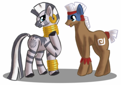 Size: 720x505 | Tagged: safe, artist:sabrina-tellijohn, temple chant, zecora, zebra, female, male, shipping, straight, zechant