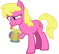 Size: 900x829 | Tagged: safe, artist:ohitison, cherry berry, the super speedy cider squeezy 6000, cider, simple background, solo, tongue out, transparent background, vector