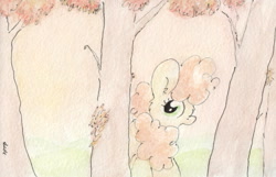 Size: 1039x670 | Tagged: safe, artist:slightlyshade, carrot top, golden harvest, autumn, solo, traditional art, tree