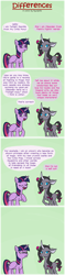 Size: 600x2524 | Tagged: safe, artist:ryuspike, oleander, twilight sparkle, twilight sparkle (alicorn), alicorn, classical unicorn, pony, them's fightin' herds, burn, comic, community related, crossover, female, insult, leonine tail, mare, take that, twilight is not amused, unamused