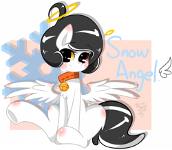 Size: 1024x891 | Tagged: safe, artist:snow angel, oc, oc only, oc:snow angel, pegasus, pony, bell, bell collar, blushing, chest fluff, collar, digital art, female, fluffy, golden eyes, heterochromia, red eyes, sitting, solo