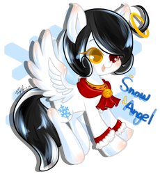 Size: 1024x1114 | Tagged: safe, artist:snow angel, oc, oc only, oc:snow angel, pegasus, pony, bell, bell collar, blushing, chest fluff, collar, digital art, female, golden eyes, heterochromia, red eyes