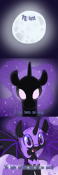 Size: 1000x3000 | Tagged: safe, artist:rivalcat, nightmare moon, comic, cute, discordnightmaremoon, dream walker, glowing eyes, looking at you, moon, nicemare moon, open mouth, smiling, solo, spread wings, tumblr