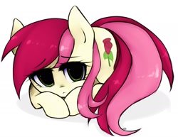 Size: 2403x1851 | Tagged: safe, artist:riddlekay, roseluck, curled up, cute, cuteluck, prone, sad, solo