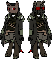 Size: 1116x1273 | Tagged: safe, artist:ravenquill, oc, oc only, oc:lore venture, anthro, unicorn, fallout equestria, anthro oc, clothes, coat, elite riot gear, fallout, female, gas mask, helmet, mask, new canterlot republic, rule 63, solo