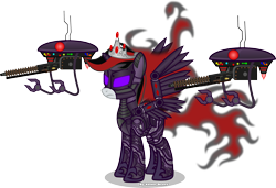 Size: 3420x2341 | Tagged: safe, artist:vector-brony, oc, oc only, oc:cognitum, alicorn, cyborg, pony, fallout equestria, fallout equestria: project horizons, alicorn oc, armor, fanfic art, gun drone, powered exoskeleton
