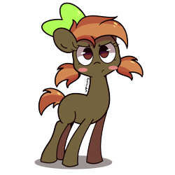 Size: 1280x1280 | Tagged: safe, artist:turtlefarminguy, button mash, joystick (r63), pony, blushing, bow, female, hair bow, rule 63, simple background, solo, transparent background, unamused