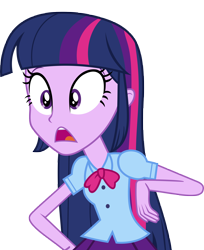 Size: 6720x8218 | Tagged: safe, artist:luckreza8, twilight sparkle, twilight sparkle (alicorn), alicorn, equestria girls, friendship games, .svg available, absurd resolution, bowtie, clothes, inkscape, offscreen character, open mouth, shocked, simple background, skirt, solo, transparent background, vector