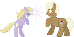 Size: 934x470 | Tagged: safe, artist:ludiculouspegasus, dinky hooves, lickety split, angry, magic