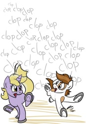 Size: 780x1123 | Tagged: safe, artist:rannva, dinky hooves, pipsqueak, clop, clopping, dinkysqueak, horseshoes, innuendo