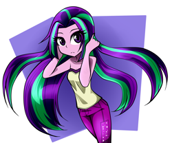 Size: 1200x1000 | Tagged: safe, artist:nekojackun, aria blaze, equestria girls, bare shoulders, clothes, long hair, loose hair, pants, sleeveless, solo, strapless, tube top