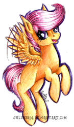 Size: 979x1690 | Tagged: safe, artist:julunis14, scootaloo, flapping, smiling, solo, traditional art