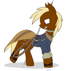 Size: 2502x2704 | Tagged: safe, artist:erthilo, oc, oc only, oc:caltrop, fallout equestria, fallout equestria: outlaw, clothes, dress, solo, stirrups