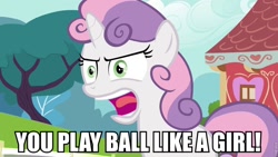 Size: 960x540 | Tagged: safe, sweetie belle, twilight time, caption, image macro, insult, meme, reference, the sandlot, yelling