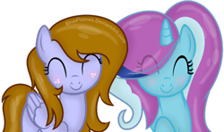 Size: 720x425 | Tagged: safe, artist:bluefiames, oc, oc only, pegasus, pony, unicorn, base used, smiling