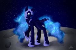 Size: 1024x668 | Tagged: safe, artist:violyre, nightmare moon, crying, moon, solo