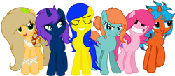 Size: 11229x4915 | Tagged: safe, artist:offical-lunaflaire, oc, oc only, oc:cloud spark, oc:cryla, oc:harth, oc:hazel, oc:k.b, oc:moon dancer, absurd resolution