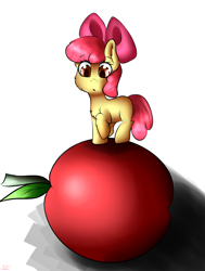 Size: 1600x2116 | Tagged: safe, artist:scarletcurl, apple bloom, apple, filly, solo