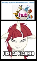 Size: 718x1166 | Tagged: safe, oc, oc only, oc:fausticorn, death note, discovery channel, drama, drama bait, hub drama, just as planned, lauren faust, parody, the hub, tzeentch