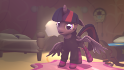 Size: 1920x1080 | Tagged: safe, artist:star-lightstarbright, twilight sparkle, twilight sparkle (alicorn), alicorn, pony, 3d, clothes, female, glowing eyes, hoodie, mare, socks, solo, source filmmaker, striped socks, sweater