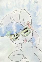 Size: 681x1000 | Tagged: safe, artist:slightlyshade, minuette, amending fences, fluffy, shutter shades, solo, traditional art