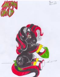 Size: 1388x1765 | Tagged: safe, artist:lana56, g3, ponified, shadow the hedgehog, solo, sonic the hedgehog (series), traditional art