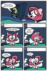 Size: 1280x1920 | Tagged: safe, artist:joeywaggoner, oc, oc only, oc:spotlight, bed, comic, diane, pinkie clone, the clone that got away